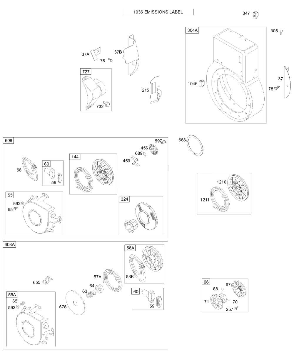Blower Housing, Guards, Rewind Starter Diagram and Parts List for 196422-0022-XX  Briggs and Stratton Engine